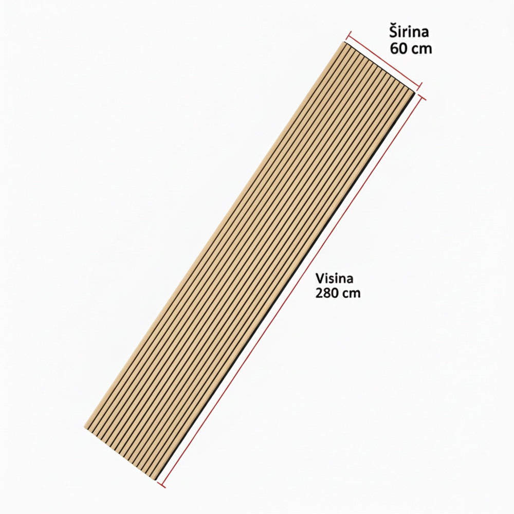 Drveni akustični panel - Svijetli hrast - 280x60 cm