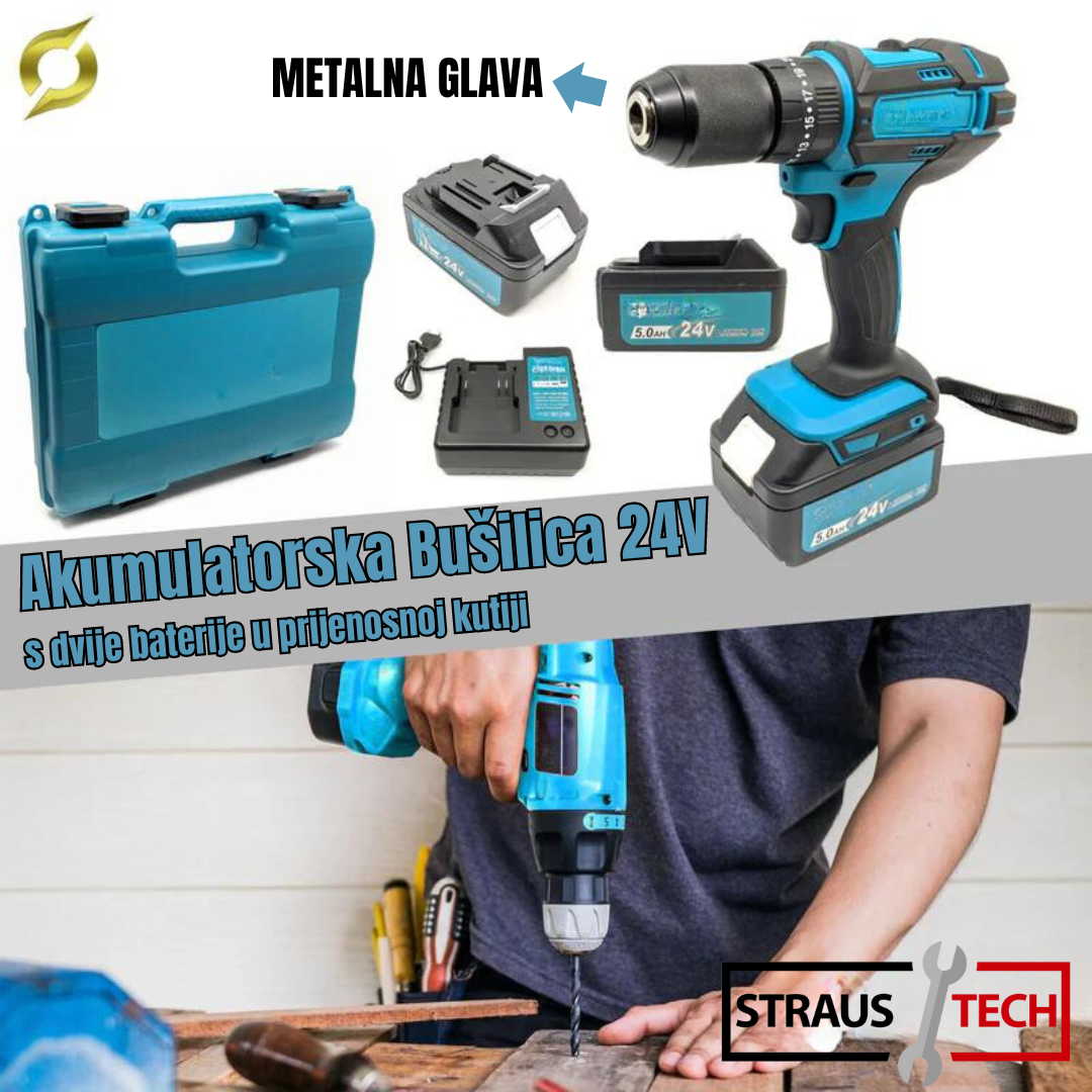 24v Akumulatorska Bušilica (metalna glava) | STRAUSTECH