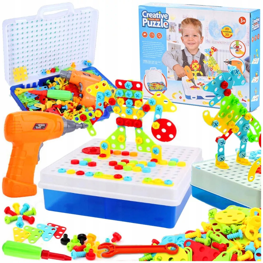 Dječji kreativni set odvijač, bušilica, vijci, kockice, 237 elemenata