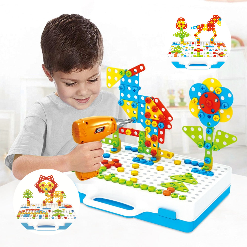 Dječji kreativni set odvijač, bušilica, vijci, kockice, 237 elemenata