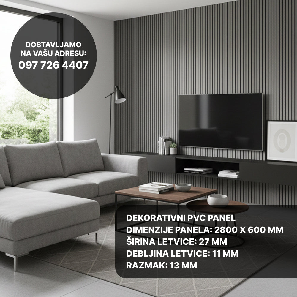 Drveni akustični panel - Sivi hrast - 280 cm