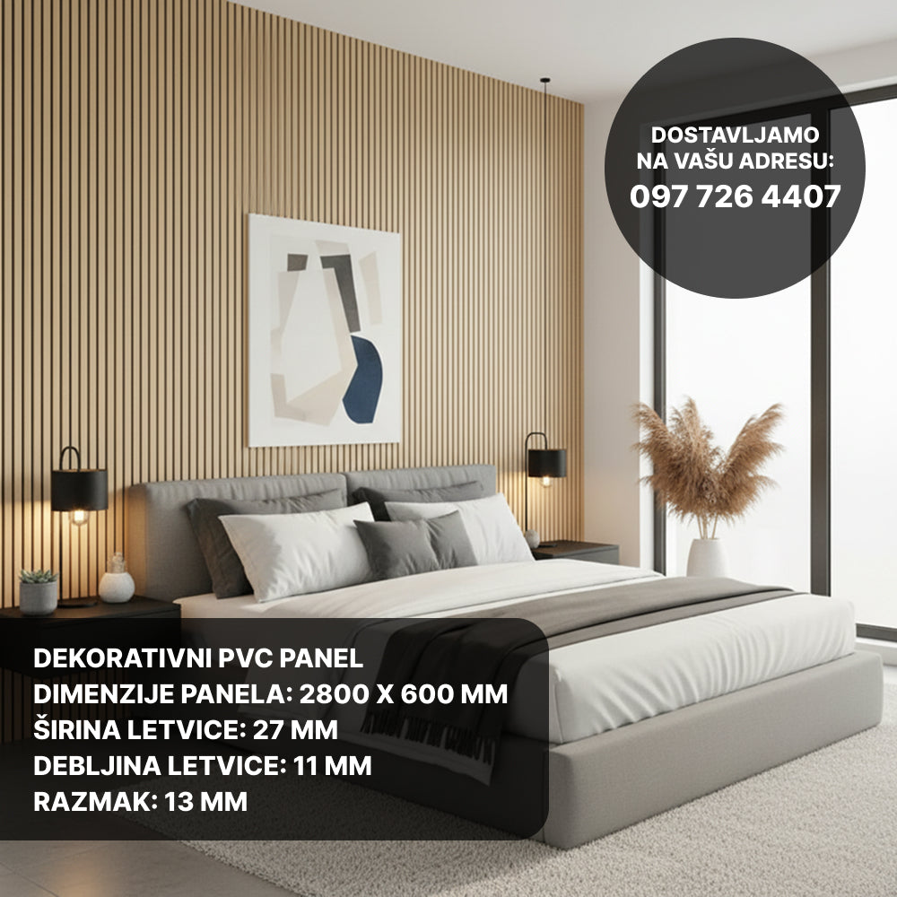 Drveni akustični panel - Svijetli hrast - 280x60 cm